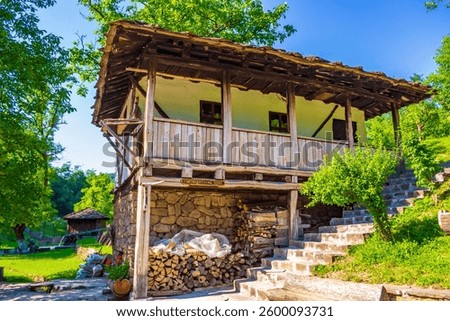 Gabrovo,Etara,Bulgaria-July 7th 2015: outdoor museum to desplay the architecture and lifestyle of Gabrovo region Street of Balkan buildings with traditional crafts demos, plus historical water mills