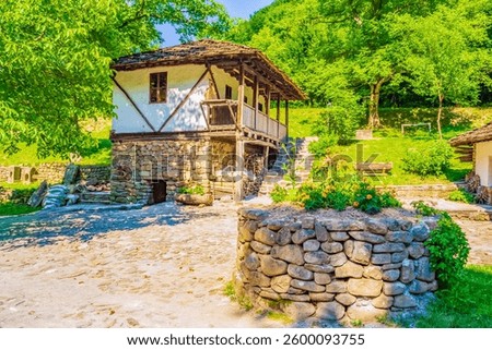 Gabrovo,Etara,Bulgaria-July 7th 2015: outdoor museum to desplay the architecture and lifestyle of Gabrovo region Street of Balkan buildings with traditional crafts demos, plus historical water mills