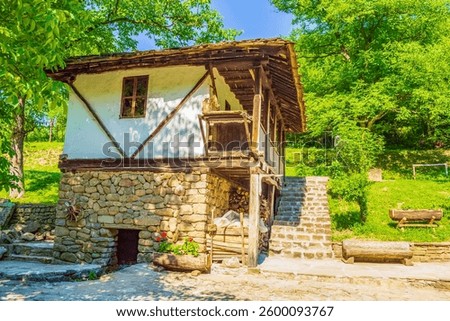 Gabrovo,Etara,Bulgaria-July 7th 2015: outdoor museum to desplay the architecture and lifestyle of Gabrovo region Street of Balkan buildings with traditional crafts demos, plus historical water mills