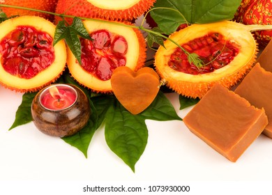 Gac fruits,fruits of Thailand have medicine properties and DIY infused with oil for facial oil treatment and handmade Gac soap.
