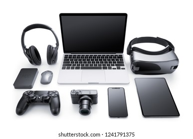 Gadgets and accessories isolated on white background - Shutterstock ID 1241791375