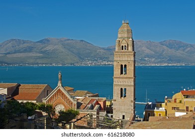 Gaeta, Italy: Cathedral, Campanile In Arab-Norman Style, Completed 1279 A.D. The Upper Part Has An Octagonal Plan With Small Romanesque Arches With Majolica Decoration