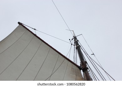 Gaff Sail Boom And Wooden Masthead On Traditional Dutch Clipper