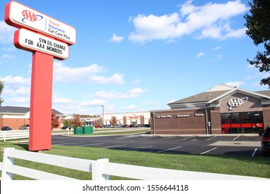 Gahanna, Ohio-USA November 4, 2019:
Triple AAA Car Care Plus Facility Provides Car Maintenance, Travel Assistance And Insurance Services To Members.