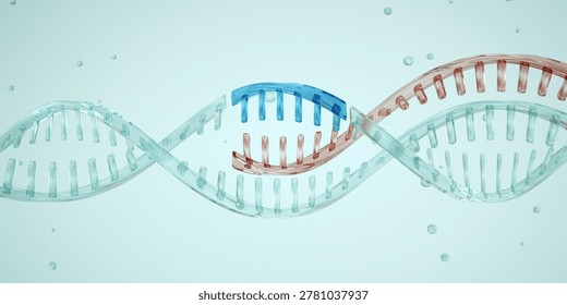 Gain of function research. A section of DNA is breaking apart. CRISPR-Cas9. Genetic medicine. Photo stock