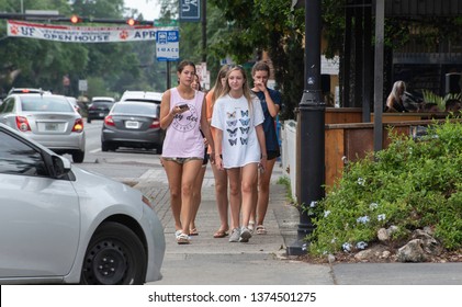 Gainesville, FL United States- 04/15/2019: A Group Of Sorority Girls Walk Just Off The Campus Of The University Of Florida.