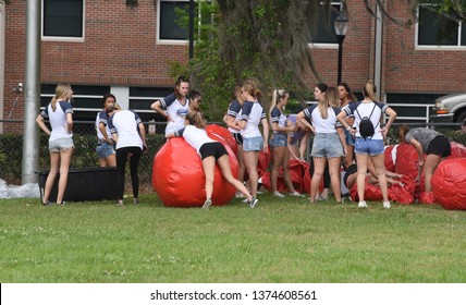 Gainesville, FL United States- 04/15/2019: A Group Of Sorority Girls Participate In Outdoor Activities Near The University Of Florida.