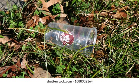 Gainesville, FL, USA - January 6 2021: Wendy's Plastic Cup Left As Trash In The Grass