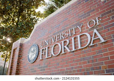 Gainesville, Florida - January 28, 2022: University Of Florida Gators College Campus Entrance Sign