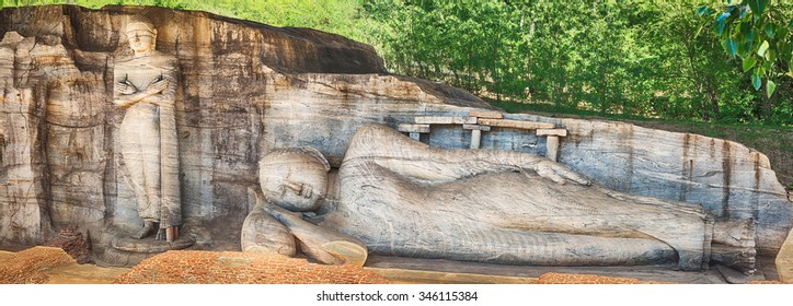 The Gal Vihara in the world heritage city Polonnaruwa, Sri Lanka. Panorama - Shutterstock ID 346115384