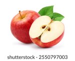 Gala apple with cut in half isolated on white background. Clipping path.