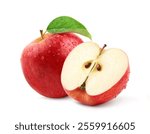 Gala apple with cut in half and water droplets  isolated on white background. Clipping path.