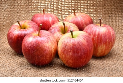 Gala Apples Isolated On Brown Fabric