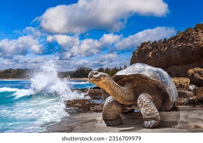 Galapagos Islands. Galapagos tortoise. Big turtle. Ecuador. - Shutterstock ID 2316709979