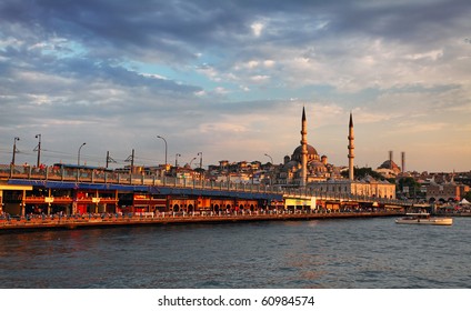 Galata Bridge And Mosque Yeni Camii