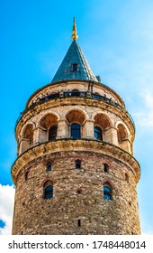 galata tower with blue sky view in istanbul