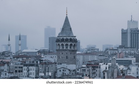 Galata tower in the historical center of Istanbul. Galatatower istanbul parallax concept