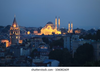 Galata Tower Istanbul At Night / Turkey
