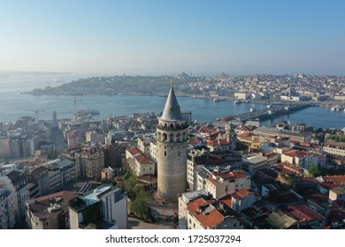 Galata Tower, Istanbul Silhoutte And Golden Horn.