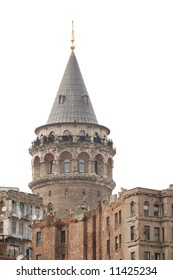 Galata Tower, Istanbul, Turkey, Famous Turkish Landmark Isolated From Sky