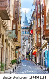 Galata Tower Landmark, Istanbul Street In Turkey