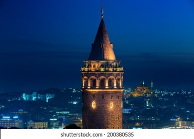 Galata Tower At Night In Istanbul Turkey