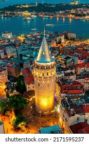 Galata tower at night in Istanbul, Turkey.