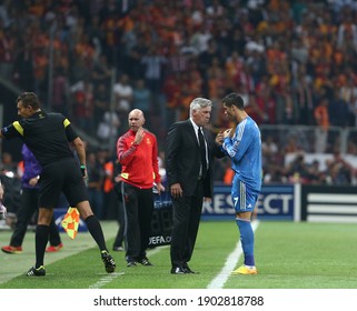 Galatasaray Lost 6-1 To Real Madrid In The Champions League On 17 October 2013 At The Istanbul Türk Telekom Arena Stadium. Carlo Ancelotti, Cristiano Ronaldo. 