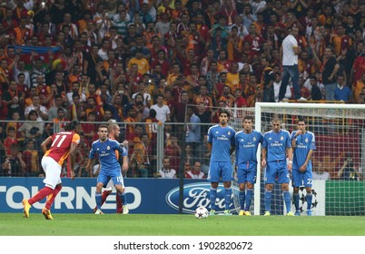 Galatasaray Lost 6-1 To Real Madrid In The Champions League On 17 October 2013 At The Istanbul Türk Telekom Arena Stadium. Didier Drogba Using Free Kick.