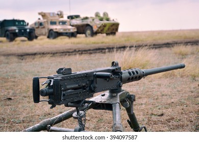 GALATI, ROMANIA - OCTOBER 8: Machine gun M2 Browning caliber 50 in Romanian military polygon in the exercise Smardan Danube Express 14 on Galati, Romania, 8 October 2014