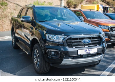 Galati, Romania - September 15, 2019: Black Ford Ranger T6 Facelift Front View