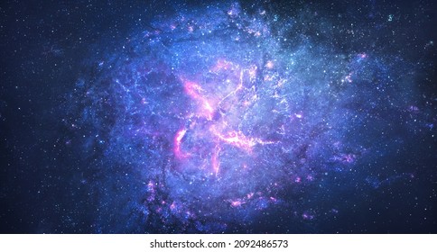 Galaxy And Bright Gas Nebula. Stars And Far Consetellations. Sci-fi Space Wallpaper. Worm Hole. Elements Of This Image Furnished By NASA