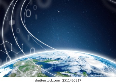 Galaxy desktop wallpaper, glowing planet Earth border