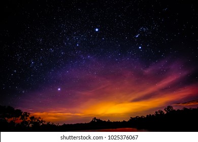 Galaxy With Stars And Space Dust In Night Sky Background With Stars And Space Dust In The Universe. Landscape With Gradient Star Among The Galaxy.