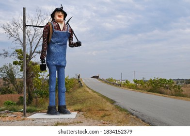 Galena, Kansas - Oct. 5, 2019: A sculpture of a miner stands along Route 66 in Galena, Kansas. Erected in 2019, it's a nod to the Muffler Men fiberglass advertising sculptures popular in the 1960s.