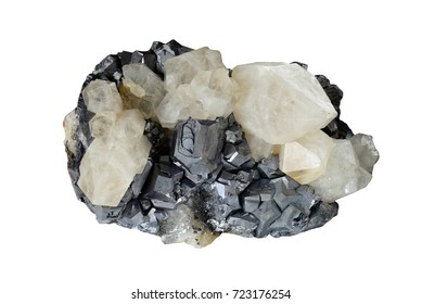Galena with quartz from Stara Vozice, Ratiborske mountains, Czech republic.  - Shutterstock ID 723176254