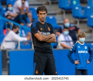 A CORUÑA, GALICIA, SPAIN, August, 15, 2021.ABANCA RIAZOR STADIUM. R.C. Deportivo De La Coruña Vs Real Madrid Castilla C.F  Selective Focus. Raúl Gonzalez Blanco, Coach Of Real Madrid.