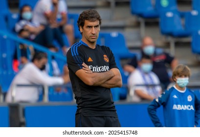 A CORUÑA, GALICIA, SPAIN, August, 15, 2021.ABANCA RIAZOR STADIUM. R.C. Deportivo De La Coruña Vs Real Madrid Castilla C.F  Selective Focus. Raúl Gonzalez Blanco, Coach Of Real Madrid.