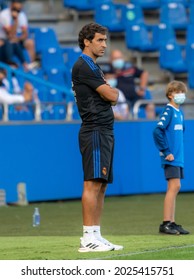 A CORUÑA, GALICIA, SPAIN, August, 15, 2021.ABANCA RIAZOR STADIUM. R.C. Deportivo De La Coruña Vs Real Madrid Castilla C.F  Selective Focus. Raúl Gonzalez Blanco, Coach Of Real Madrid.