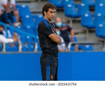 A CORUÑA, GALICIA, SPAIN, August, 15, 2021.ABANCA RIAZOR STADIUM. R.C. Deportivo De La Coruña Vs Real Madrid Castilla C.F  Selective Focus. Raúl Gonzalez Blanco, Coach Of Real Madrid.