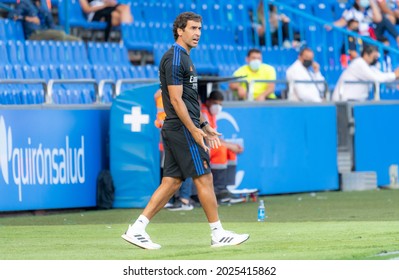 A CORUÑA, GALICIA, SPAIN, August, 15, 2021.ABANCA RIAZOR STADIUM. R.C. Deportivo De La Coruña Vs Real Madrid Castilla C.F  Selective Focus. Raúl Gonzalez Blanco, Coach Of Real Madrid.