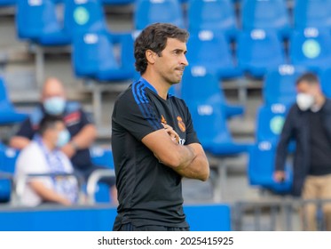 A CORUÑA, GALICIA, SPAIN, August, 15, 2021.ABANCA RIAZOR STADIUM. R.C. Deportivo De La Coruña Vs Real Madrid Castilla C.F  Selective Focus. Raúl Gonzalez Blanco, Coach Of Real Madrid.