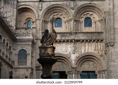 Galicia, xacobeo, Camino de Santiago, sculptural detail of the facade of the Platerías of the cathedral of Santiago de Compostela