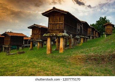 Galician Hórreo Construction Of Agricultural Use Destined To Dry, Cure And Store Corn And Other Cereals Very Typical In Galicia Spain