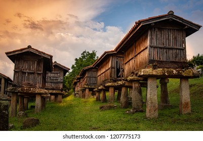 Galician Hórreo Construction Of Agricultural Use Destined To Dry, Cure And Store Corn And Other Cereals Very Typical In Galicia Spain