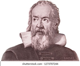 Galileo Galilei on Italy money isolated. Genius inventor, philosopher, astronomer, mathematician. Famous scientist in physics and astronomy, discoverer of telescope.
