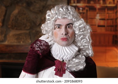 Gallant Man Wearing White Wig And Vintage Renaissance Look