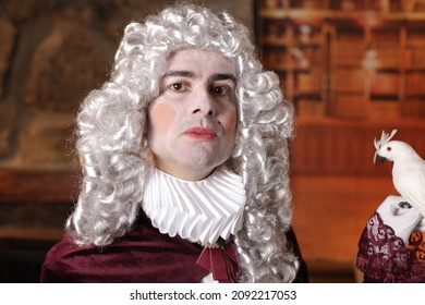 Gallant Man Wearing White Wig And Vintage Renaissance Look