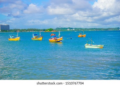 Galle, Sri Lanka - 05.06.2019 : Multiple Fishing Boats In The Sea