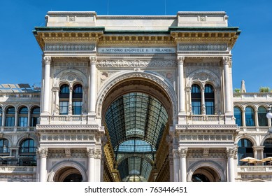 Galleria Vittorio Emanuele II on the Piazza del Duomo, Milan, Italy. This gallery is one of the main tourist attractions of Milan. Historical architecture in Milan center. Beautiful ornate facade. - Powered by Shutterstock